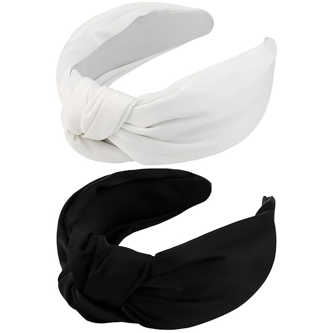 VELSCRUN 2 Pcs Womens Headbands Black White Wide Knotted Headbands for Women Hair Top Knot Head B... | Amazon (US)