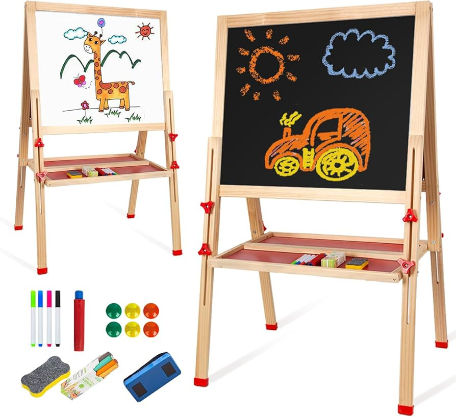 Wooden Art Easel for Kids, Adjustable Kids Easel,Double Sided Painting Easel for Toddlers 3,4,5,6... | Amazon (US)