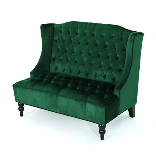 Christopher Knight Home Leora Modern Glam Tufted Velvet Wingback Loveseat, Emerald / Dark Brown | Amazon (US)