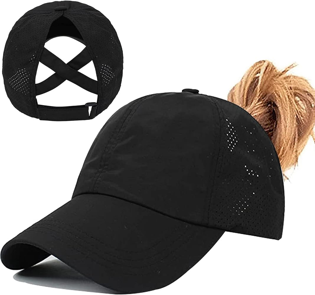 Womens Ponytail Hat Baseball Cap, Adjustable Criss Cross Baseball Cap High Bun Unisex Quick Dryin... | Amazon (US)