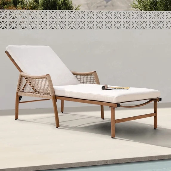 Nuu Garden Outdoor Reclining Chaise Lounge, 6-Position Adjustable Backrest and Zippered Cushion, ... | Walmart (US)
