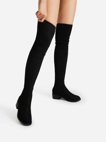 Lace Up Detail Block Thigh High Heeled Boots | SHEIN