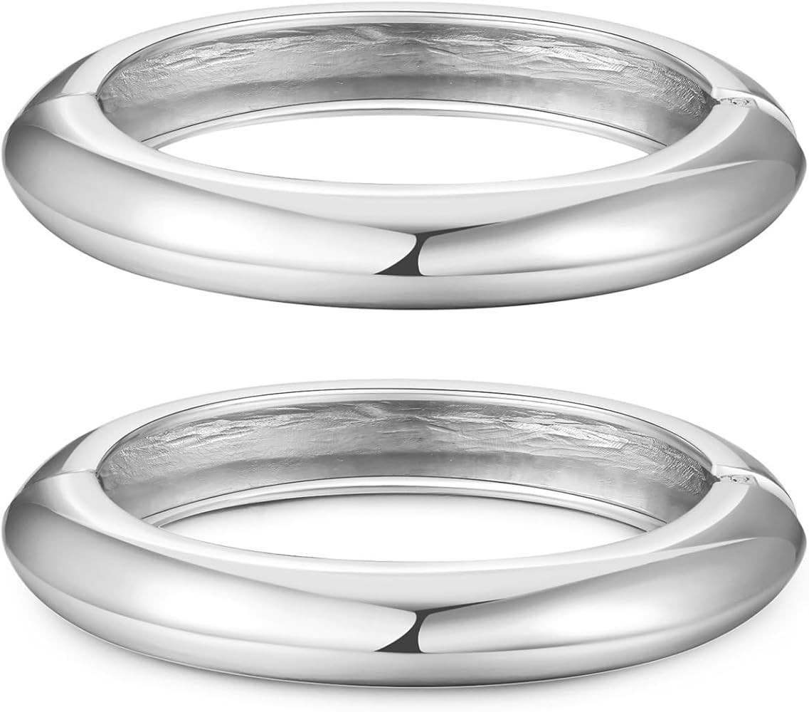 2pcs Gold Bangle Bracelets for Women, Trendy Hinged Cuff Open Wide Chunky Gold Bracelet Stack Arm... | Amazon (US)