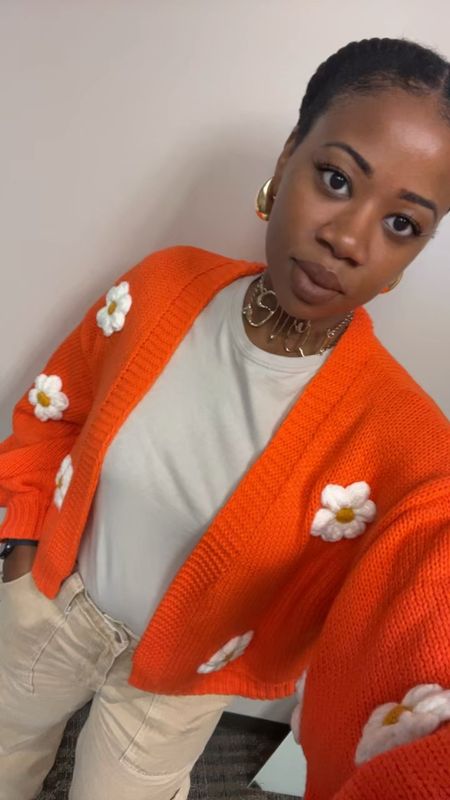 Casual work outfit
Fall transition pieces
Orange flower cardigan
Cargo pants
Air jordans

#LTKSeasonal #LTKsalealert #LTKstyletip