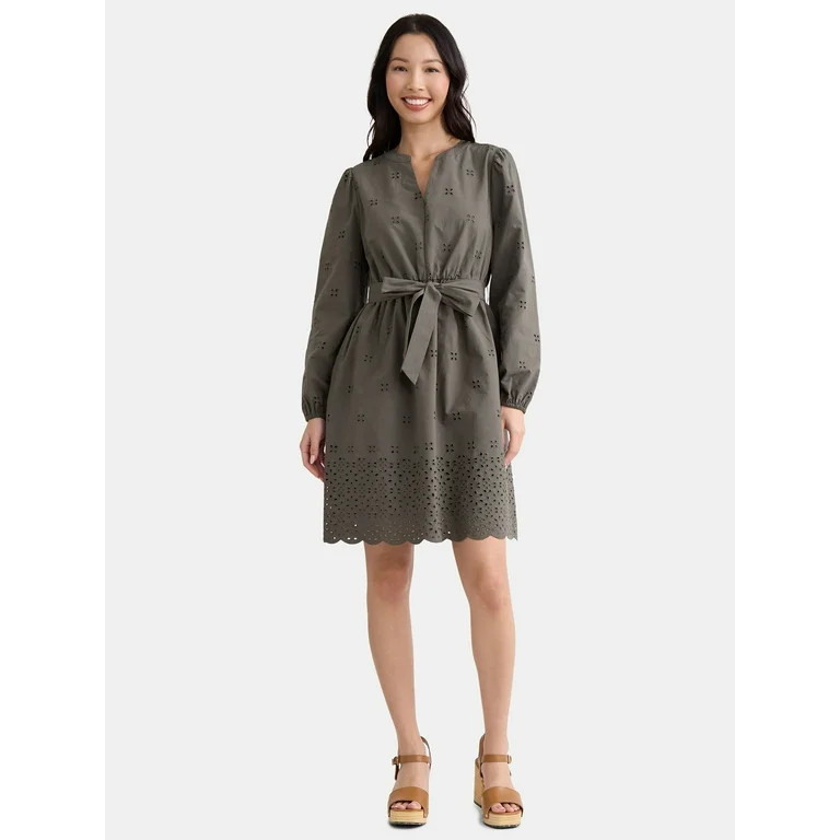 Time and Tru Women's and Women's Plus Embroidered Cotton Eyelet Dress, Sizes XS-4X | Walmart (US)