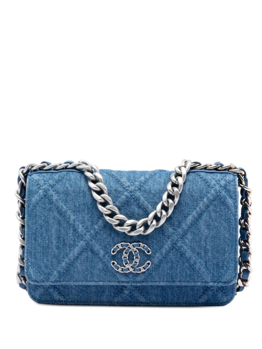 CHANEL Pre-Owned 2021-2025 Denim 19 Flap Wallet On Chain satchel - Blue | Farfetch Global
