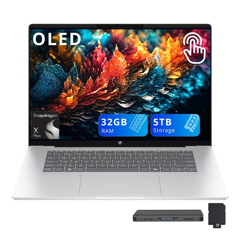HP - Upgraded - OmniBook 5 16" 2K Touch Laptop,Snapdragon X Plus,32GB RAM,4TB SSD+1TB Dock Set,Backlit KB,Copilot+ PC,Win 11 - Silver | Best Buy U.S.