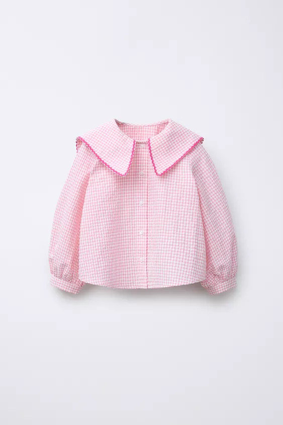 Peter Pan collar shirt with contrasting embroidery detail and long sleeves. Front button closure.... | Zara US