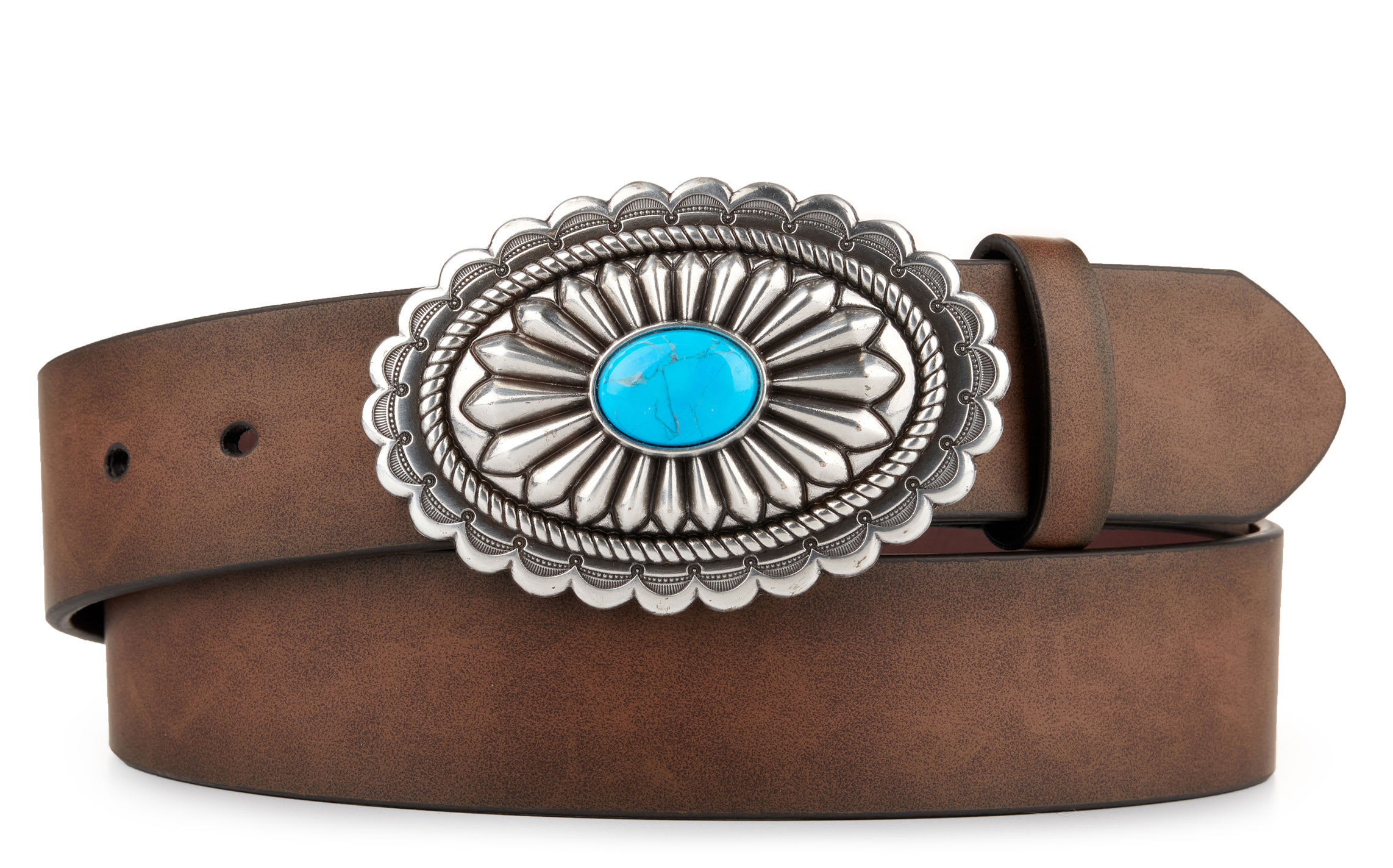 Ariat Women's Brown and Oval Buckle with Turquoise Center Belt - XL - From Cavender's | Cavender's