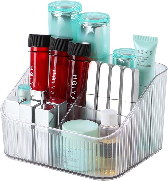 OSteed Makeup Brush Holder for Vanity 5 Cups, Cosmetic Storage Organizer for Dresser Skincare Per... | Amazon (US)