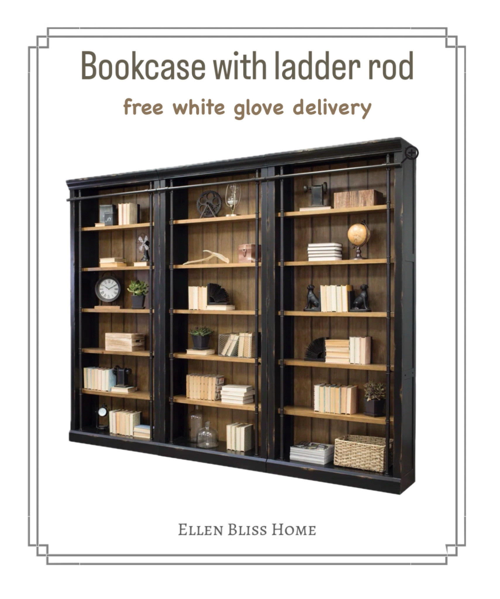 Library bookcase with ladder rod, free white glove delivery! 

#LTKhome #LTKsalealert #LTKstyletip