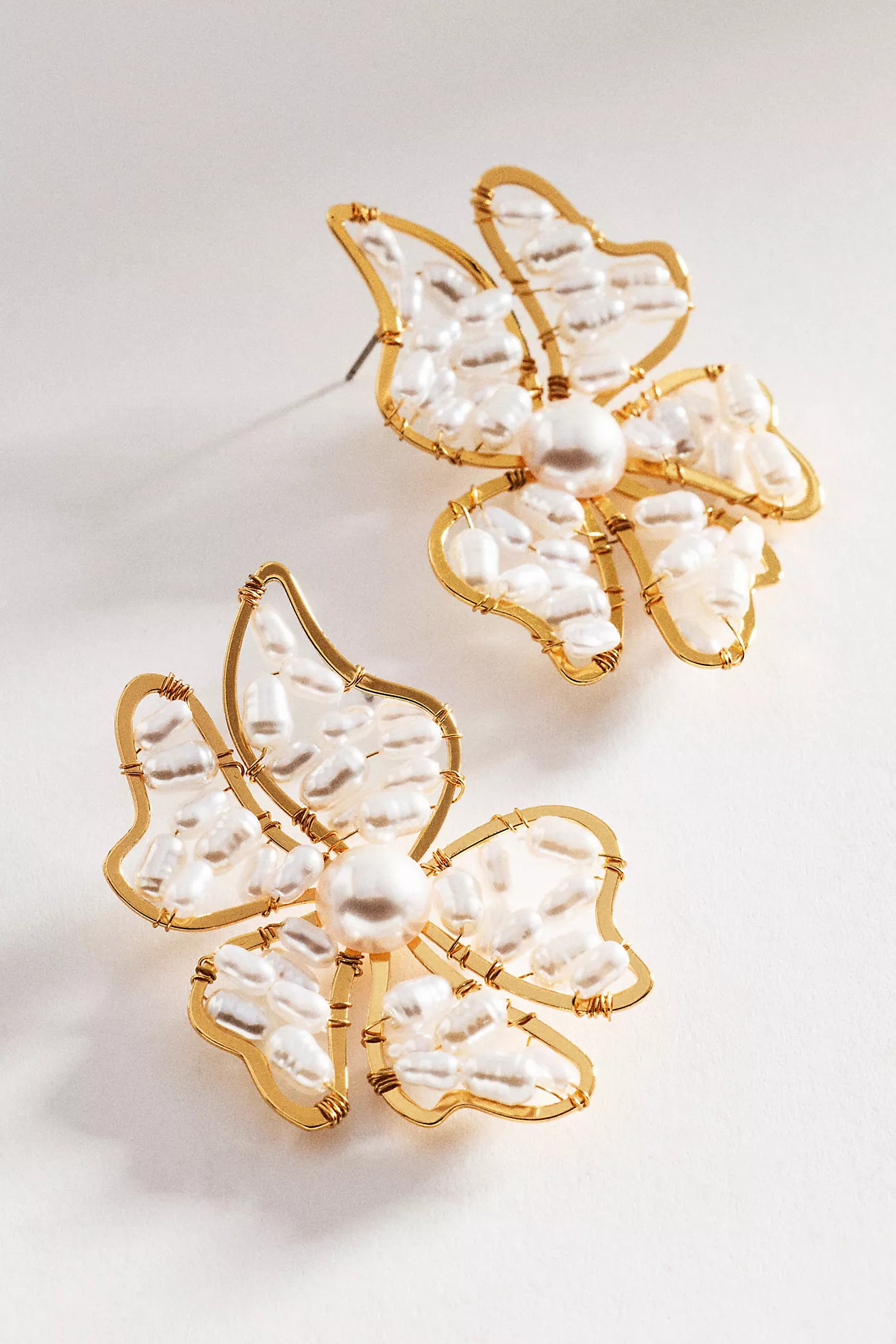 Beaded Pearl Floral Post Earrings | Anthropologie (US)