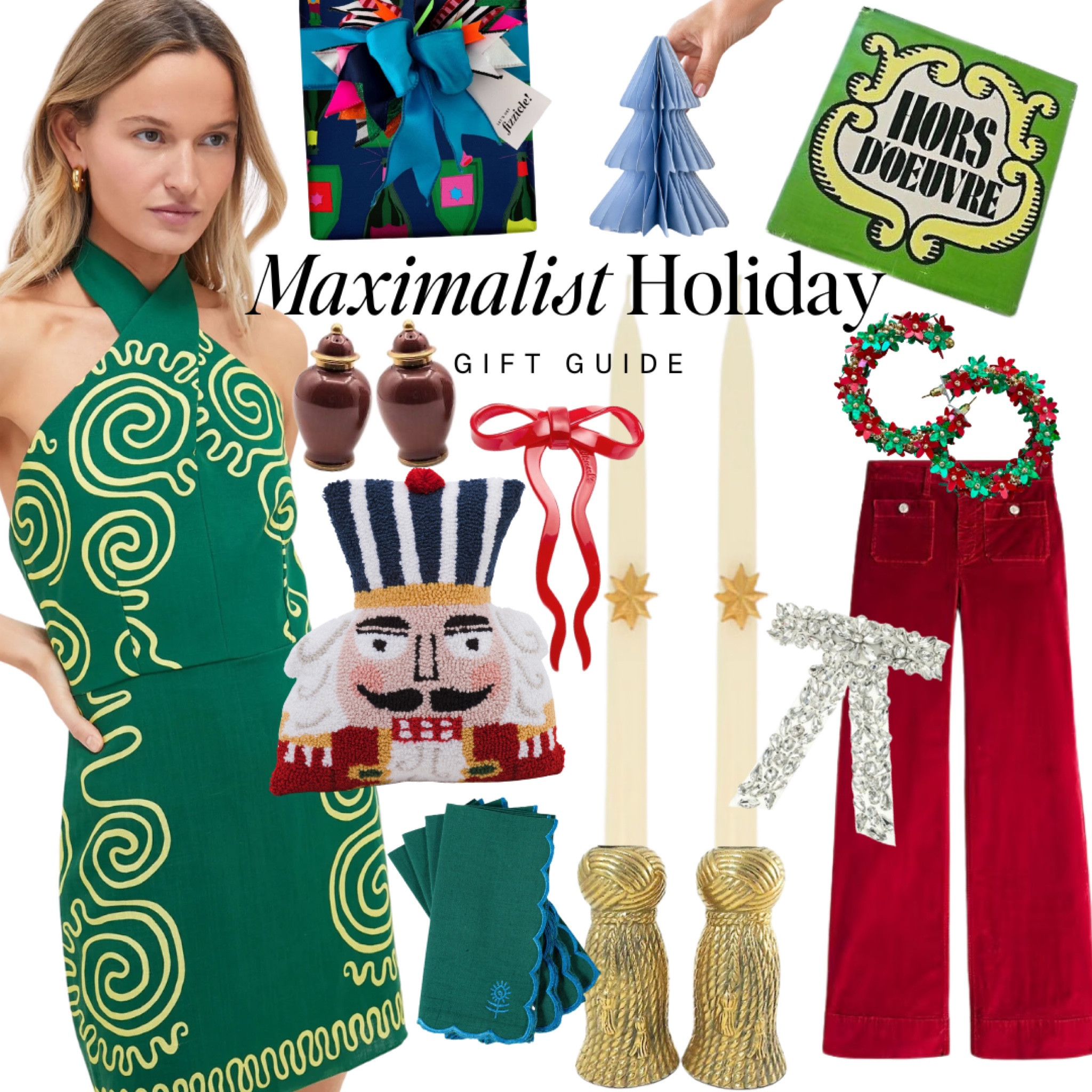 A maximalist gifts guide: holiday edition. For the friend who is over the top and loves color. She never met a pattern she didn't try to mix. I'd put a leopard print coat on this gift guide, but she already has 2. 

Holiday looks, gifts for her, holiday decor, vintage gifts, maximalist, dopamine, bows, gift wrap, tablesetting


#LTKFindsUnder50 #LTKGiftGuide #LTKHoliday
