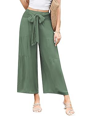 GRACE KARIN Palazzo Pants for Women Casual Elastic Waist Wide Leg Summer High Waisted Trousers Lo... | Amazon (US)