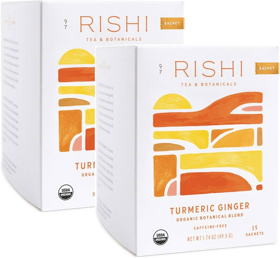 Rishi Tea Turmeric Ginger - Caffeine Free, Herbal Tea Bags, Ginger Turmeric Tea Bags, USDA Certif... | Amazon (US)