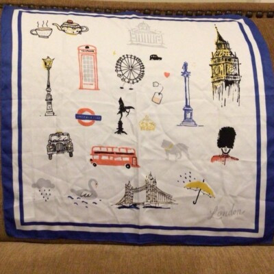 Retro Preppy Polyester J.Crew London Themed Square Thin Scarf | eBay US