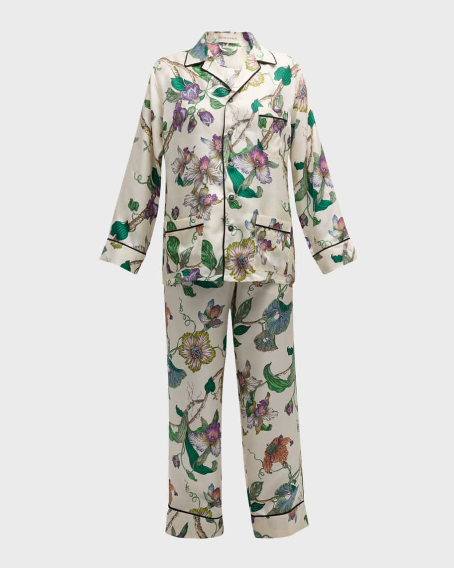 Olivia von Halle Yves Floral-Print Silk Twill Pajama Set | Neiman Marcus