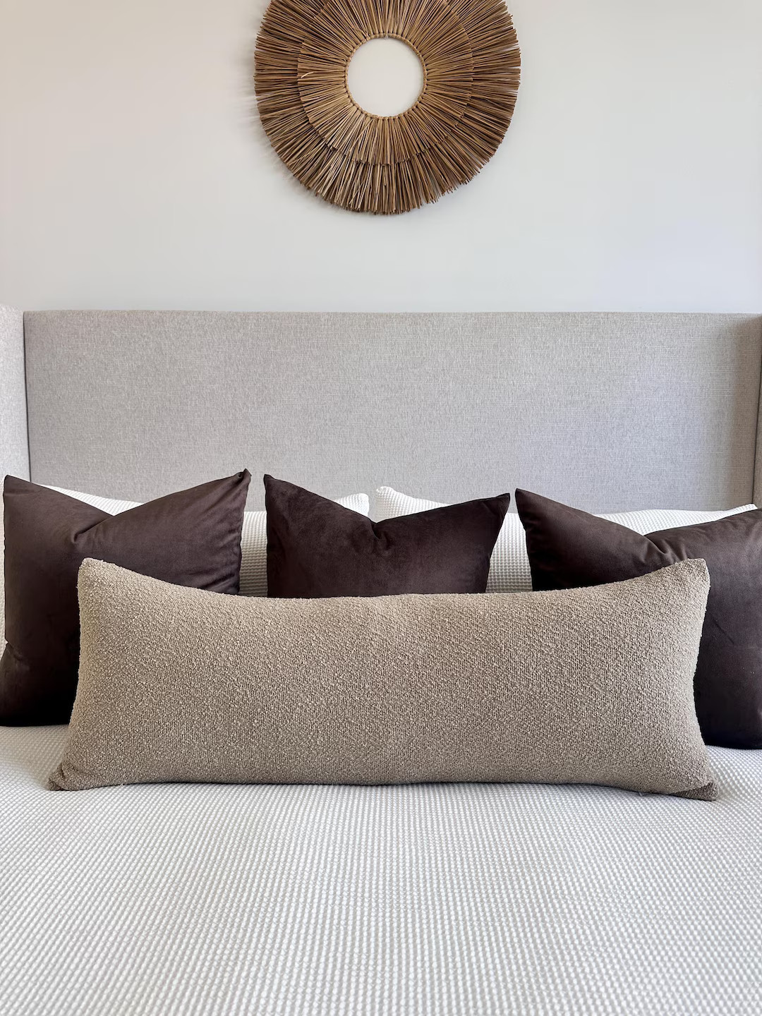 Taupe Boucle Long Lumbar Pillow Cover 14x36” | Textured Neutral Pillow Cover With Hidden Zipper... | Etsy (US)