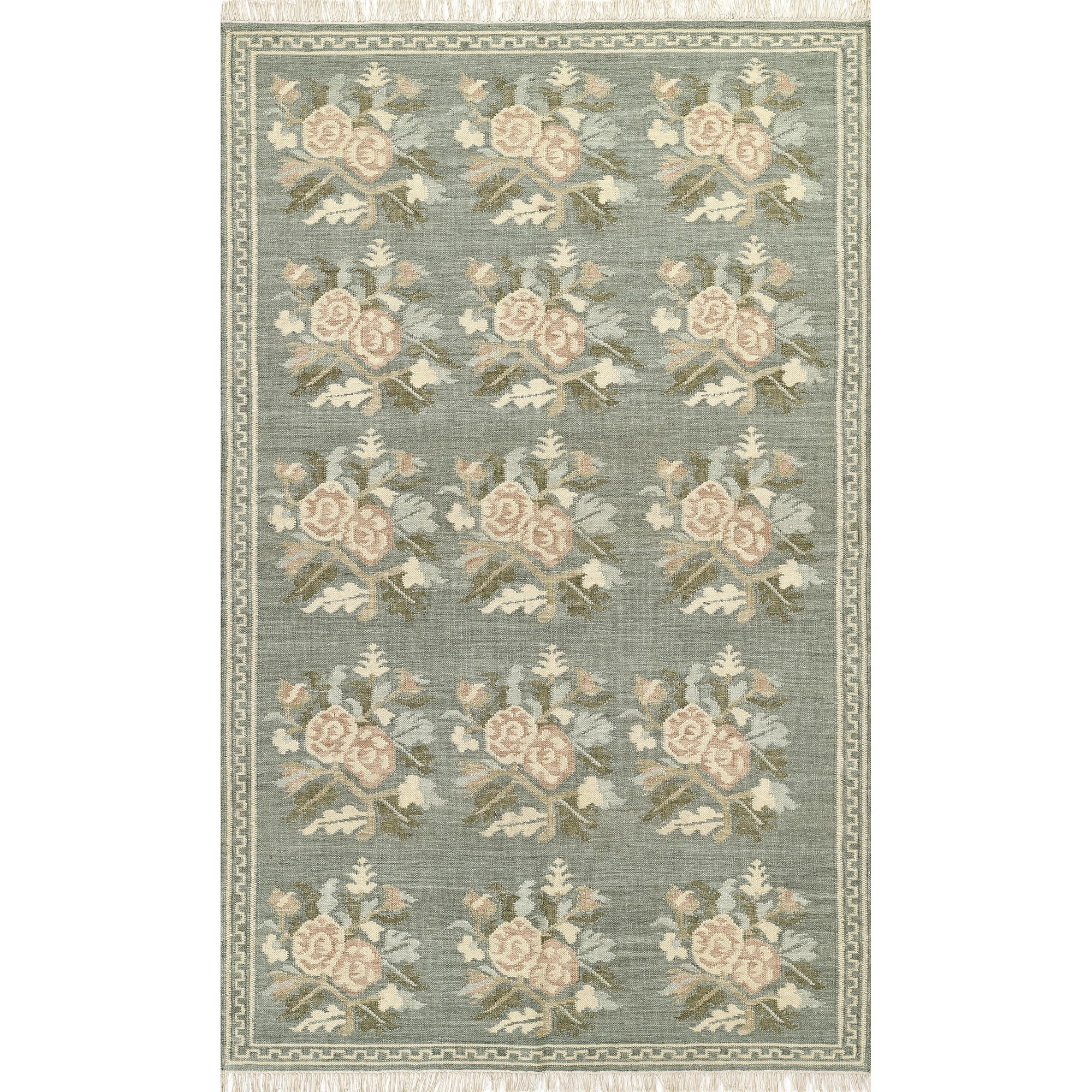 Bateman Floral Hand Woven Wool and Cotton Blue Area Rug 5' X 7'6" | Birch Lane