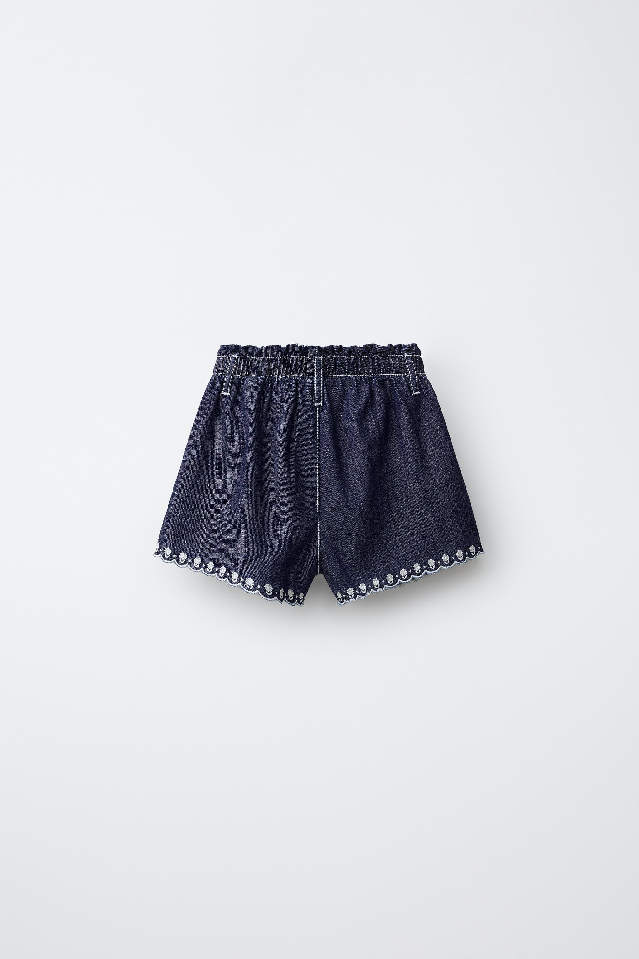 EMBROIDERED FLORAL LOOSE-FIT DENIM BERMUDA SHORTS | Zara UK
