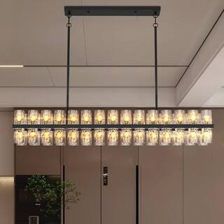 Crysia Modern LED 54 in. 60-Light Black K9 Crystal Linear Chandelier with Bulbs Included, for Kitchen Island Dining Room | The Home Depot