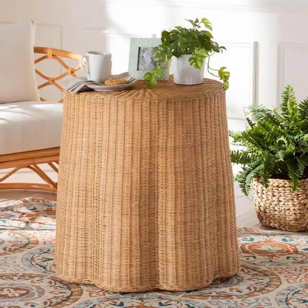 Palm Bohemian Honey Scallop Rattan End Table | Bed Bath & Beyond