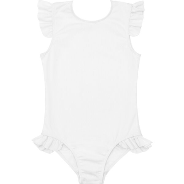 Girls Alys White Ruffle Sleeve Rashguard One Piece | Maisonette