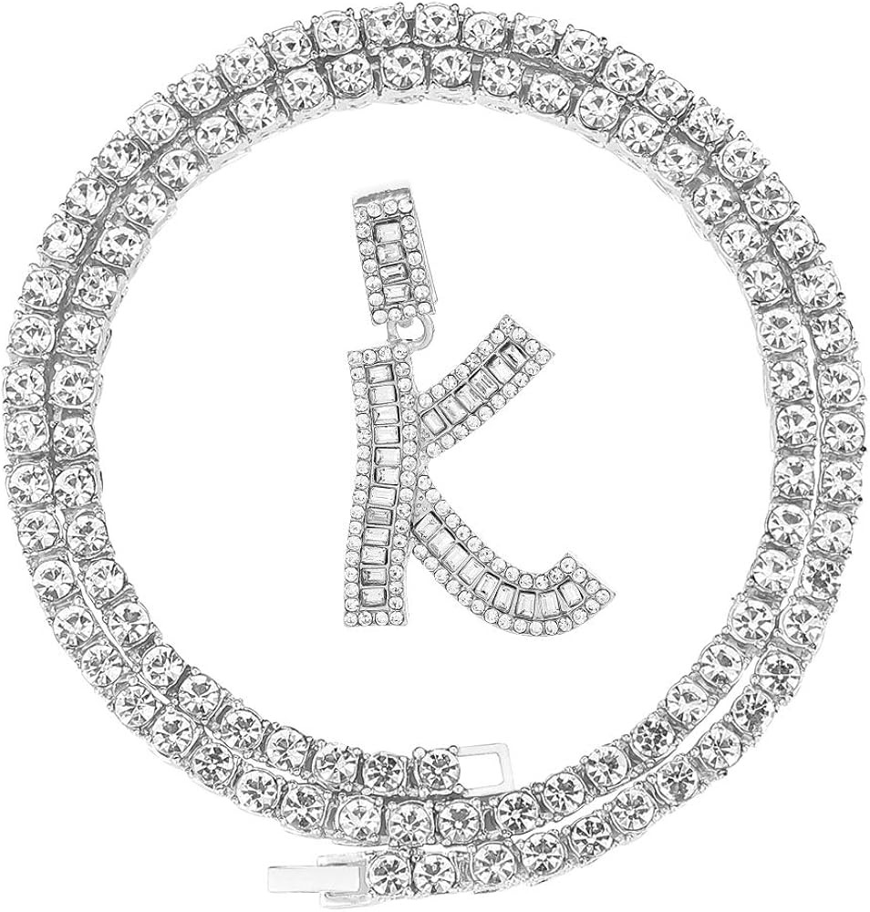 HH Bling Silver Gold Iced Out Baguette Initial Letter Necklaces for Men Women, Big Cz Diamond Cap... | Amazon (US)