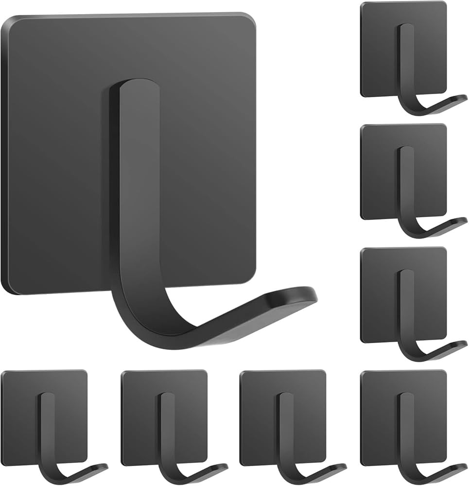 Stick on Hooks Self Adhesive Hooks 8 Packs Heavy Duty Wall Hook Shower Towel Hooks for Bathrooms ... | Amazon (US)