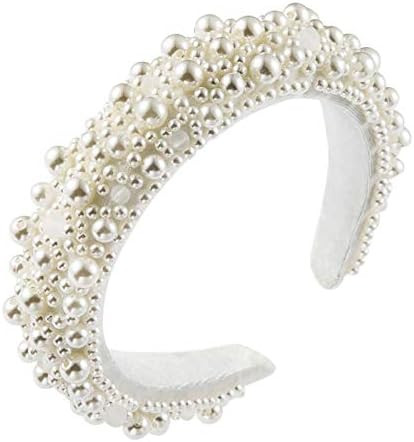 WOPODI Pearls Headband Wide Hair Hoop Elegant White Pearl Baroque Padded Headband Girls Hair Acce... | Amazon (US)