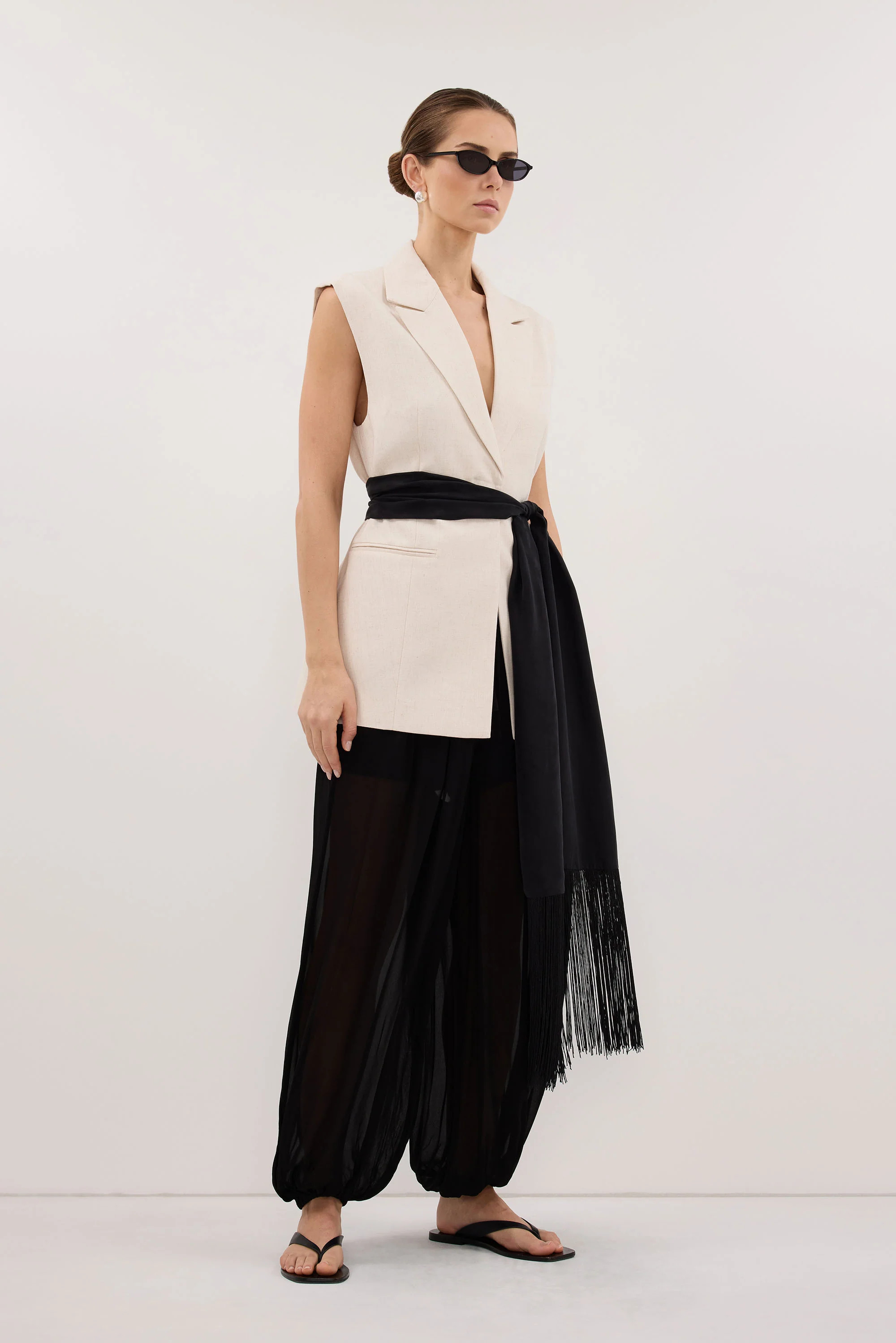 FIORA BLACK CUPRO FRINGE SCARF | DISSH
