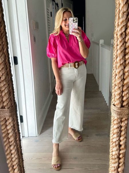 Seriously obsessed with this bright pink blouse. It is perfection. Wearing a size small top in 27 jeans. Code FANCY15 for 15% off.

#LTKfindsunder100 #LTKstyletip #LTKSeasonal