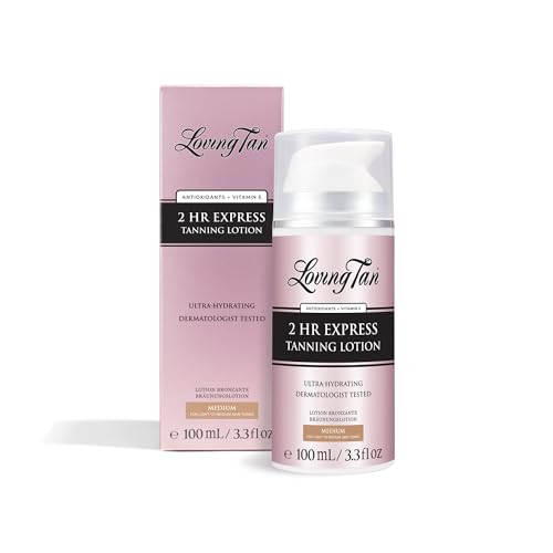 Loving Tan NEW 2 Hr Express Self Tanning Body Lotion, Medium - Hydrating Natural-Looking Glow Sunless Self Tanner, Streak-Free, Dermatologist Tested, Lightweight, Vegan and Cruelty-Free - 3.3 fl oz | Amazon (US)