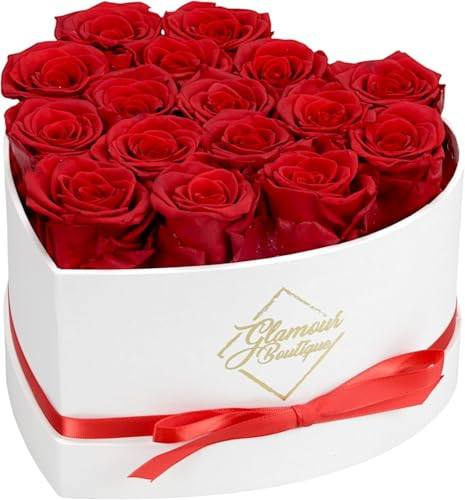 GLAMOUR BOUTIQUE Preserved Roses in a Box - Gifts for Her, Wife & Mom, Rose Flowers Forever Decor for Birthday Gift, Get Well Flower Bouquet Cased in White Box with Cover - Red - 16 (Color-Treated) | Amazon (US)