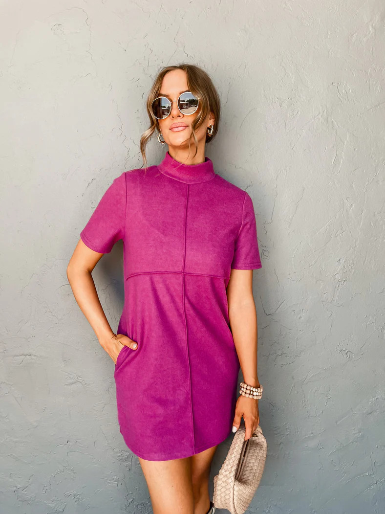First Thing Mock Neck Mini Dress-Magenta | Ruthie Grace