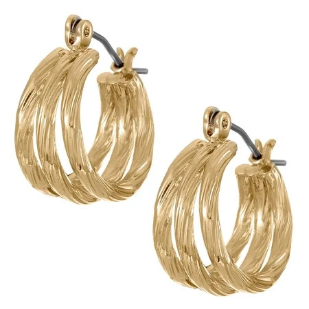 Time and Tru Small Triple Layer Gold Hoop for Women Twisted Gold | Walmart (US)
