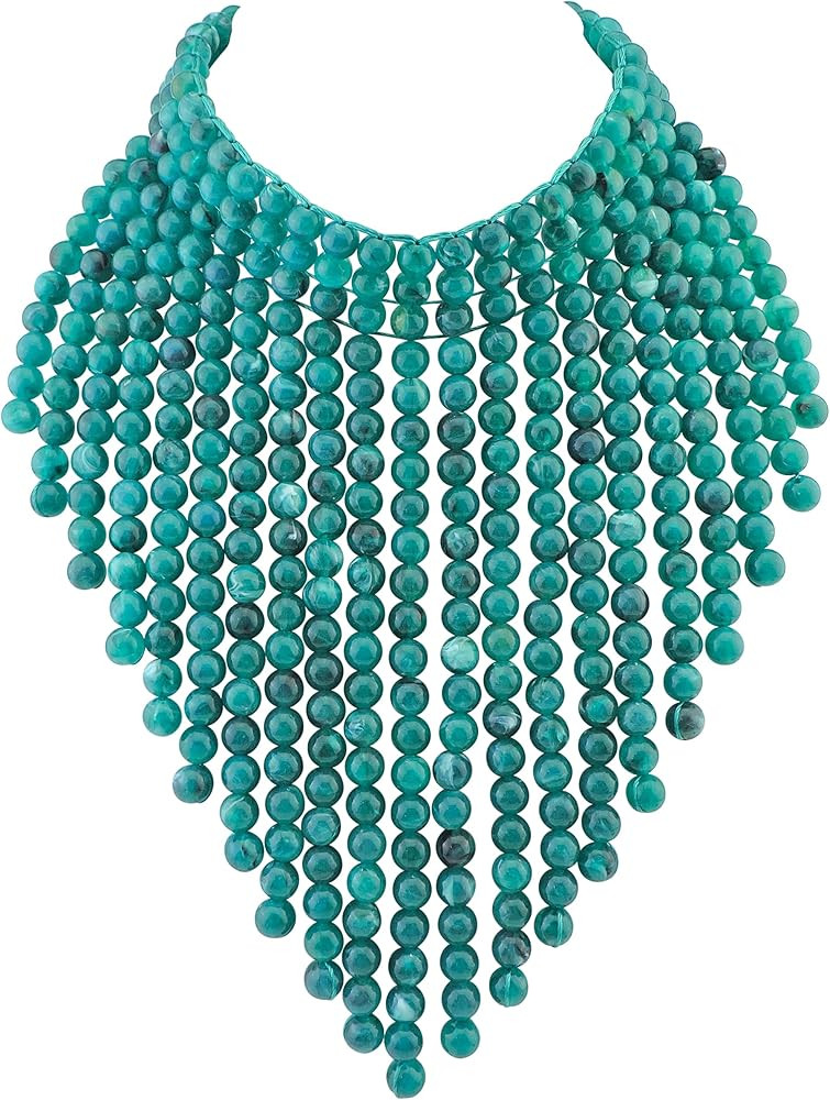 Boho African Wooden or Acrylic Beaded Bib Statement Necklace Strands Layered Cluster Chunky Colla... | Amazon (US)