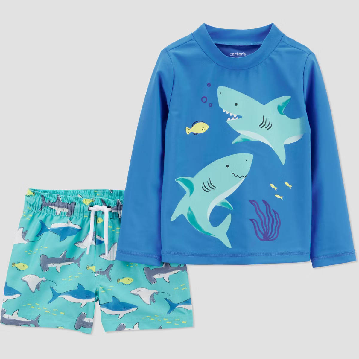 Carter's Just One You® Toddler Boys' Long Sleeve Shark Printed Rash Guard Swimwear Sets - Blue | Target