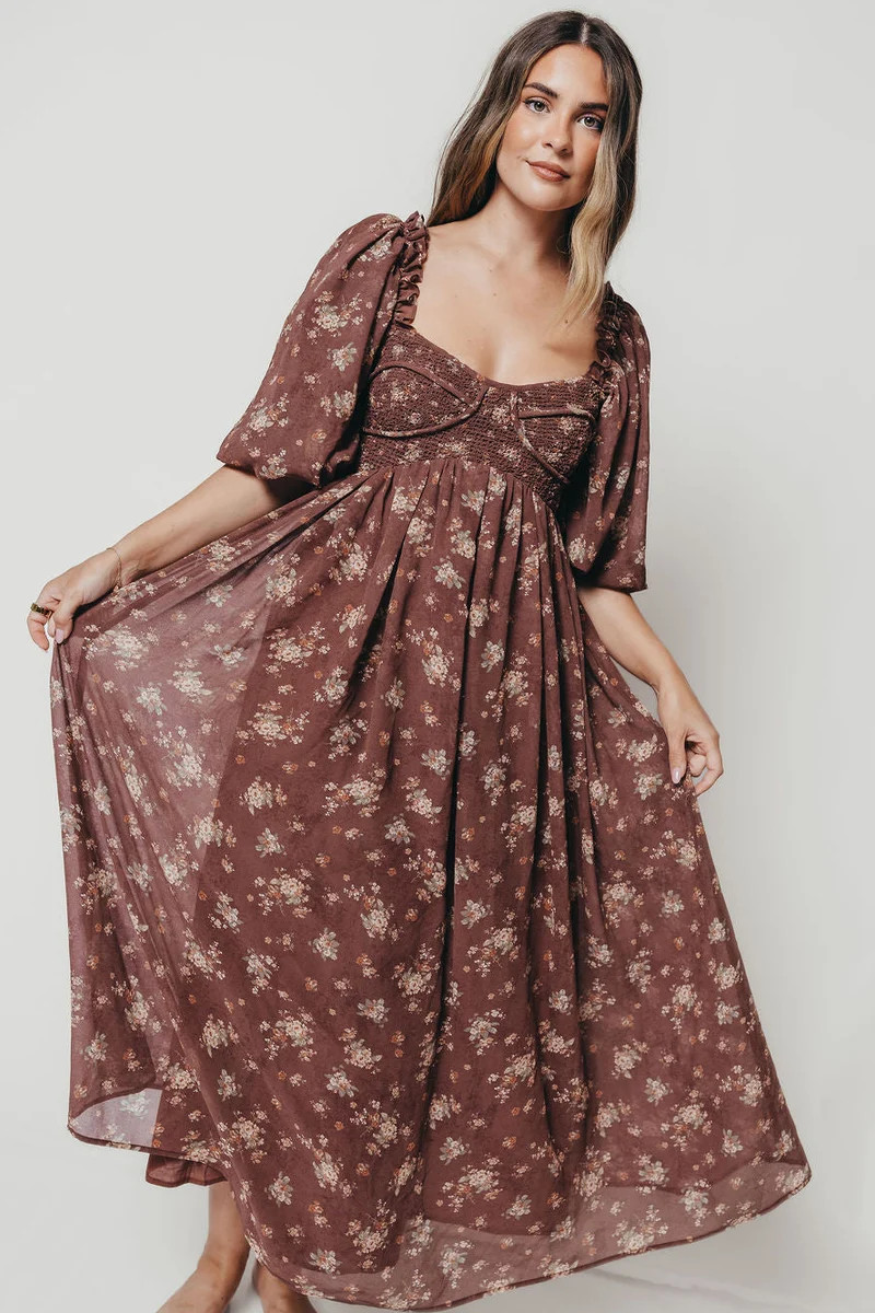 Harlow Maxi Dress in Brown Floral - Bump Friendly *10/9 PRE-ORDER* | Worth Collective