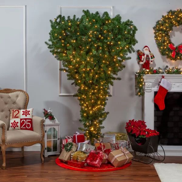 7.5' Green Artificial Christmas Tree with 600 Clear & White lights | Wayfair North America