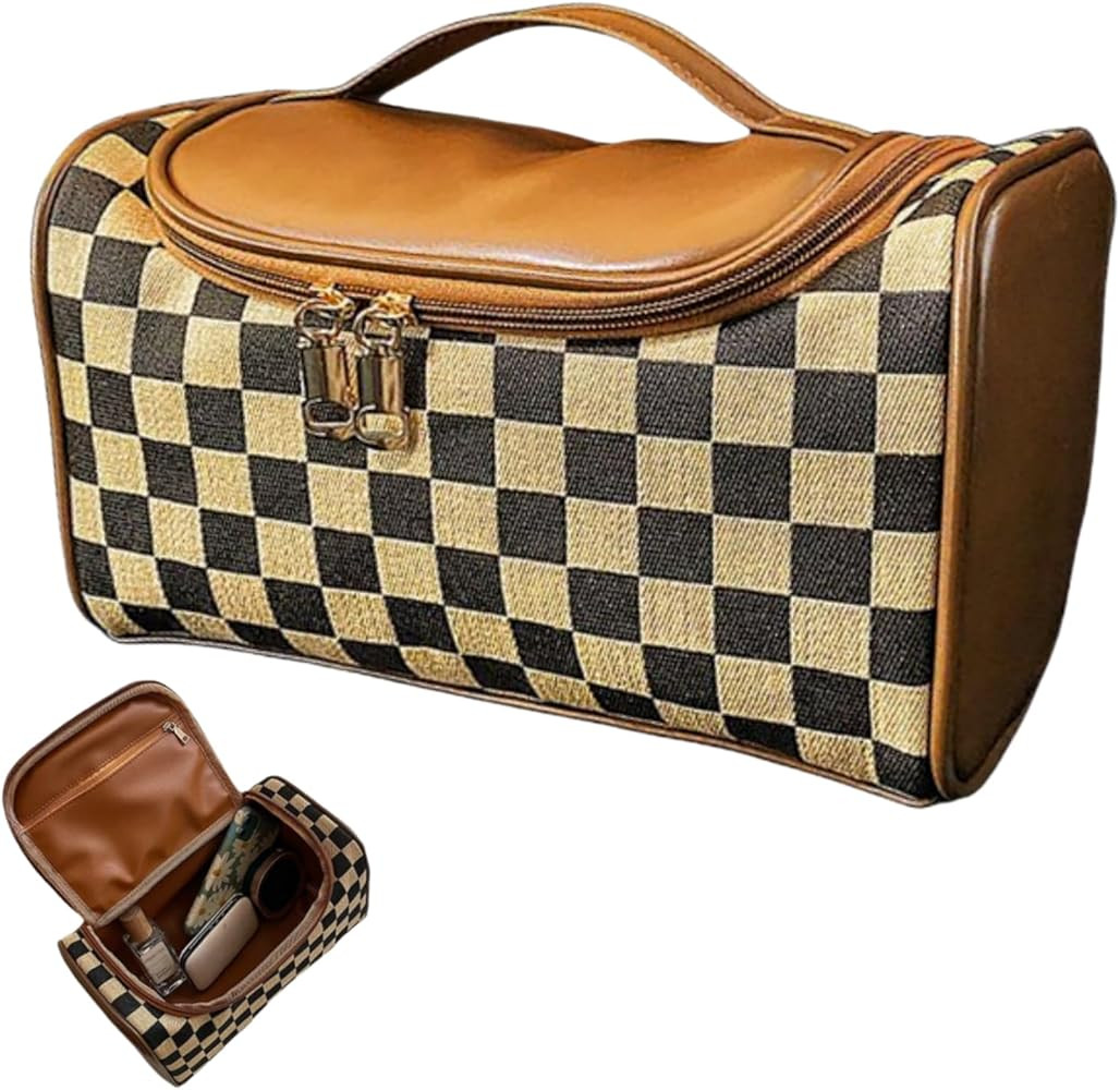 Large Capacity Checkboard Plaid Cosmetic Bag for Women Travel Makeup Organizer Waterproof Toiletr... | Amazon (US)