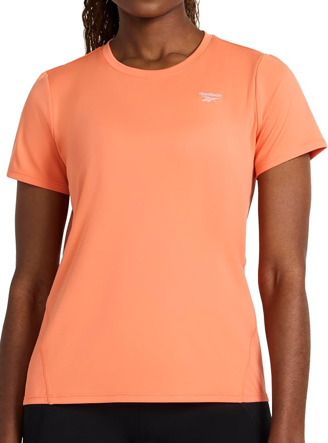 Reebok Women's Small Logo Short Sleeve Crewneck T-Shirt, Lightweight, Moisture Wicking | Amazon (US)