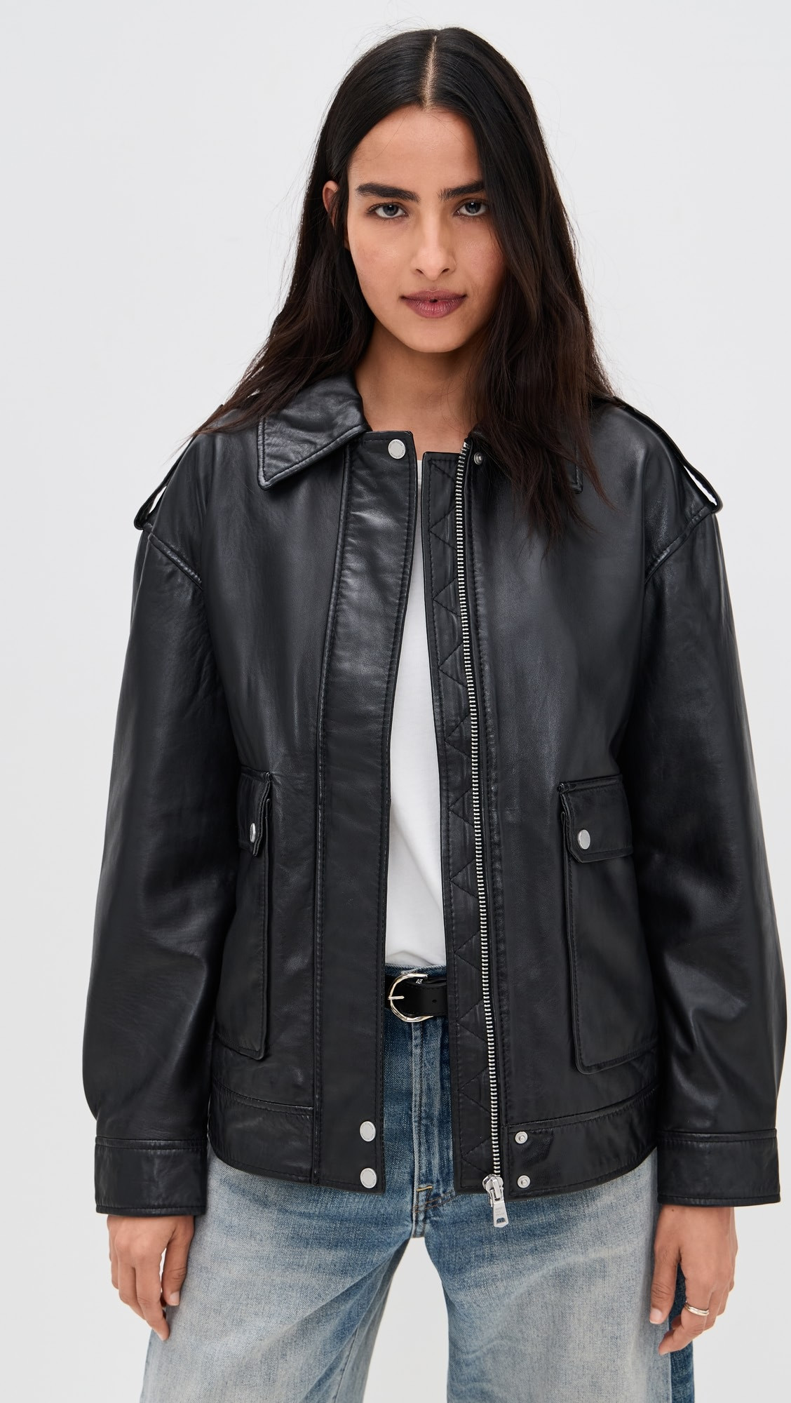 Oversized Leather Aviator Jacket | Shopbop