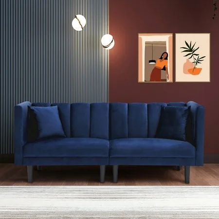 Blue Velvet Sofa Zarler Convertible Futon Sofa Bed Channel Tufted Futon Couch Sleeper Sofa for Livin | Walmart (US)