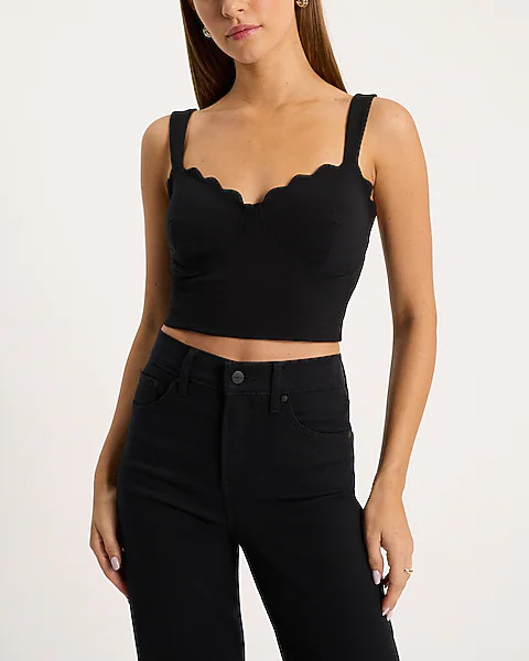 Body Contour Stretch Cotton Scalloped Bustier Cropped Tank | Express