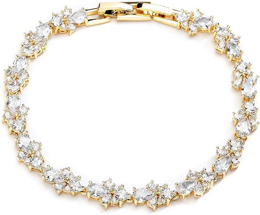 Mariell CZ Crystal Wedding Bridal & Prom Tennis Bracelet for Women, 14K Gold Plating, 7" Plus ⅜... | Amazon (US)