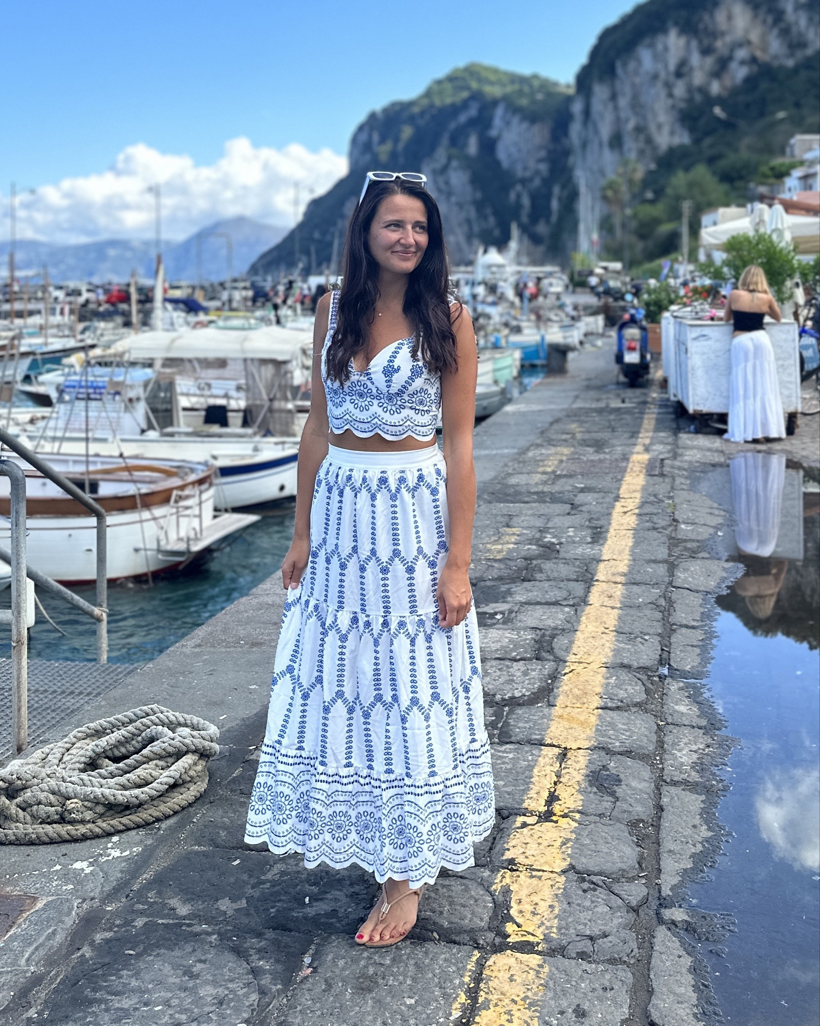 Blue and white two piece vacation outfits. Greek inspired 



#LTKfindsunder100 #LTKSeasonal #LTKU
