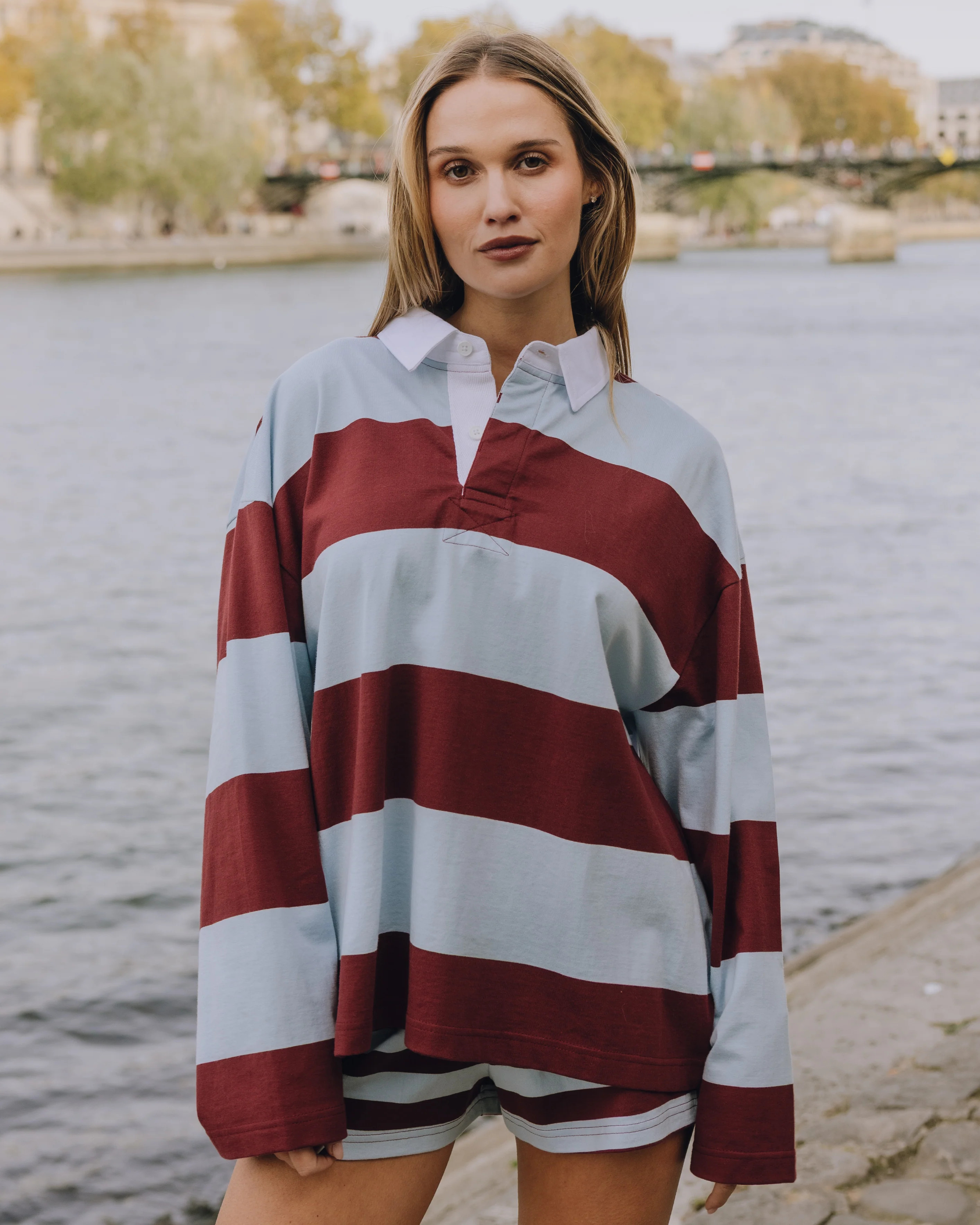 Rugby Tee - Powder + Bodega Stripe | Daily Drills LLC