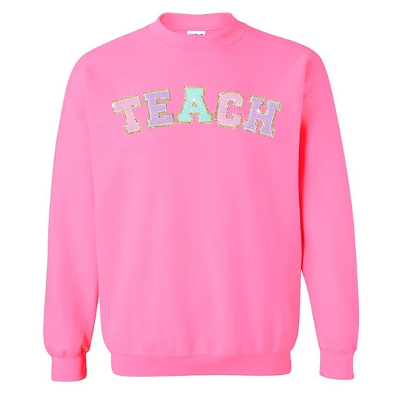 Teach Letter Patch Crewneck Sweatshirt Teacher Sweatshirt - Etsy | Etsy (US)