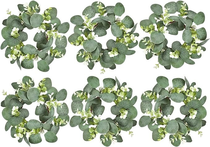 LSKYTOP 6Pcs Eucalyptus Wreath Faux Kitchen Cabinet Wreaths Artificial Greenery Wreath Farmhouse ... | Amazon (US)